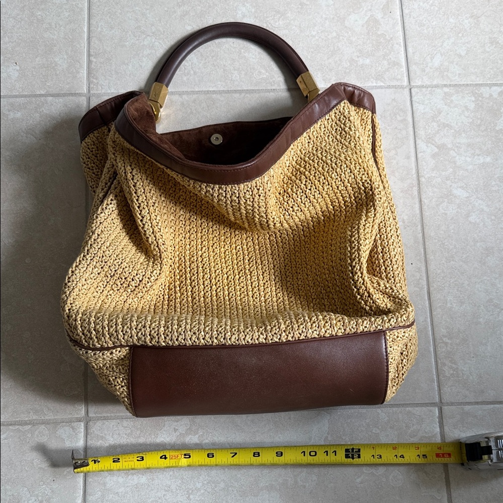 Yves Saint Laurent Roady Natural Raffia Woven Brown Leather Large Hobo bag - Picture 12 of 13